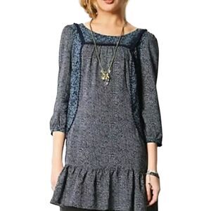 Anthropologie Holding Horses Tunic Dress 4 Blue Embroidered Floral 4